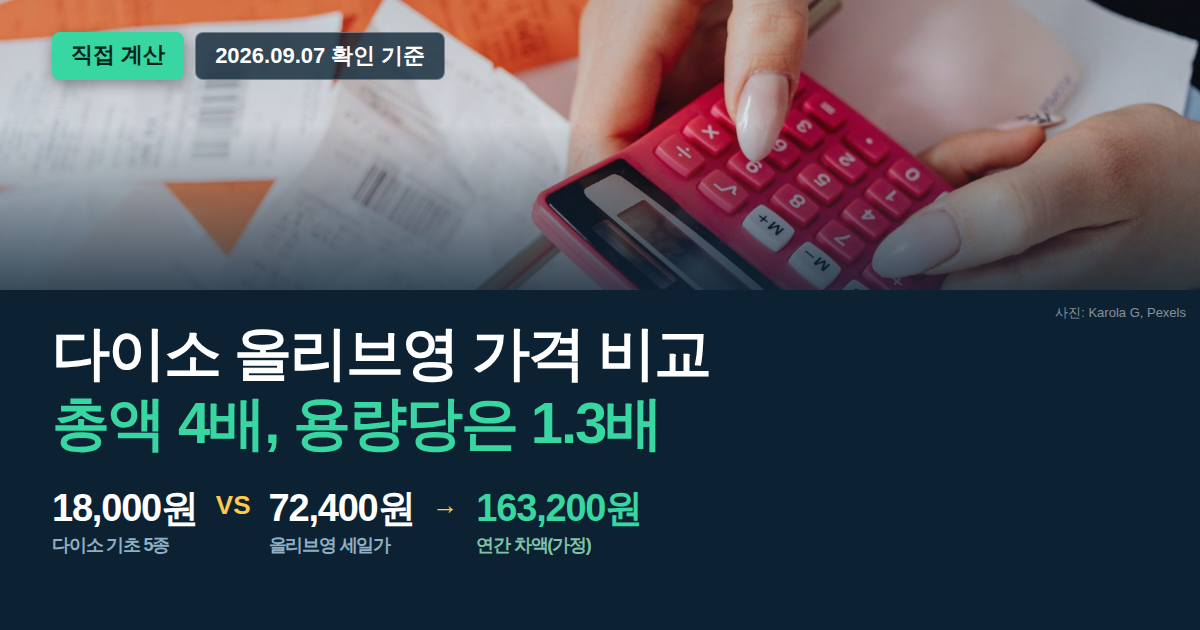 다이소 올리브영 가격 비교 ml당 단가로 계산한 결과