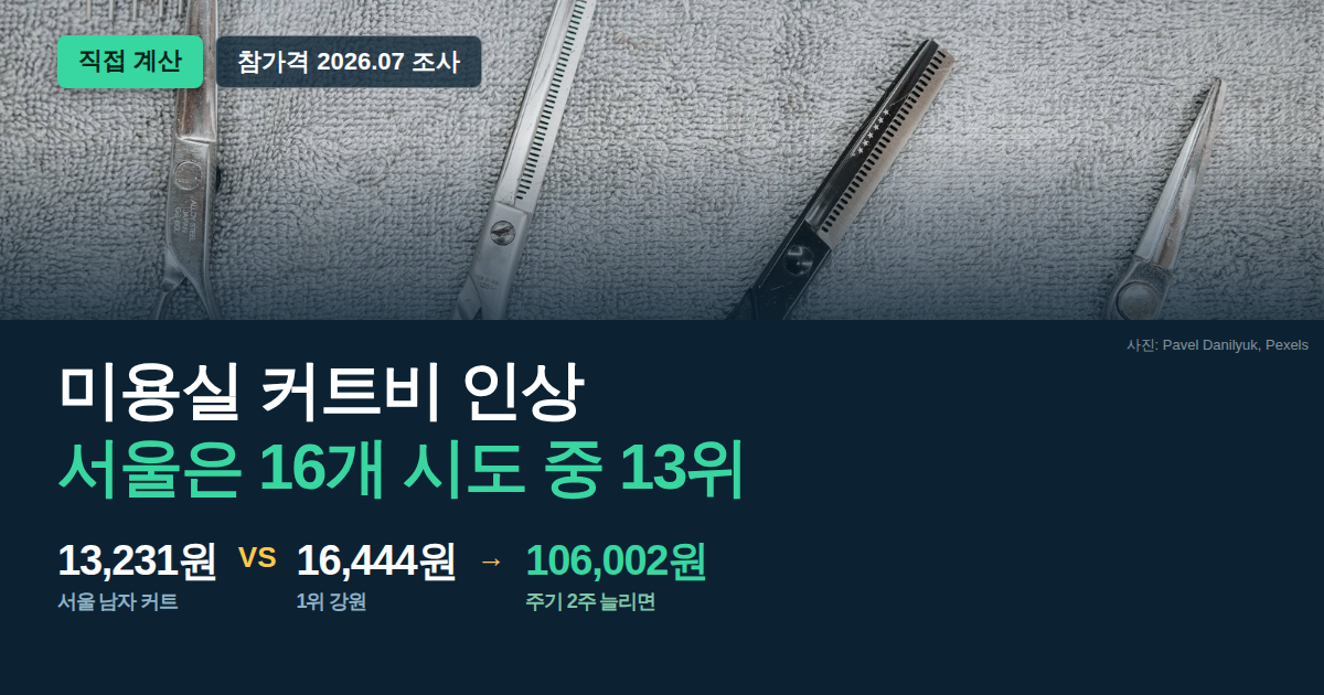 미용실 커트비 인상 16개 시도 지역별 요금 비교