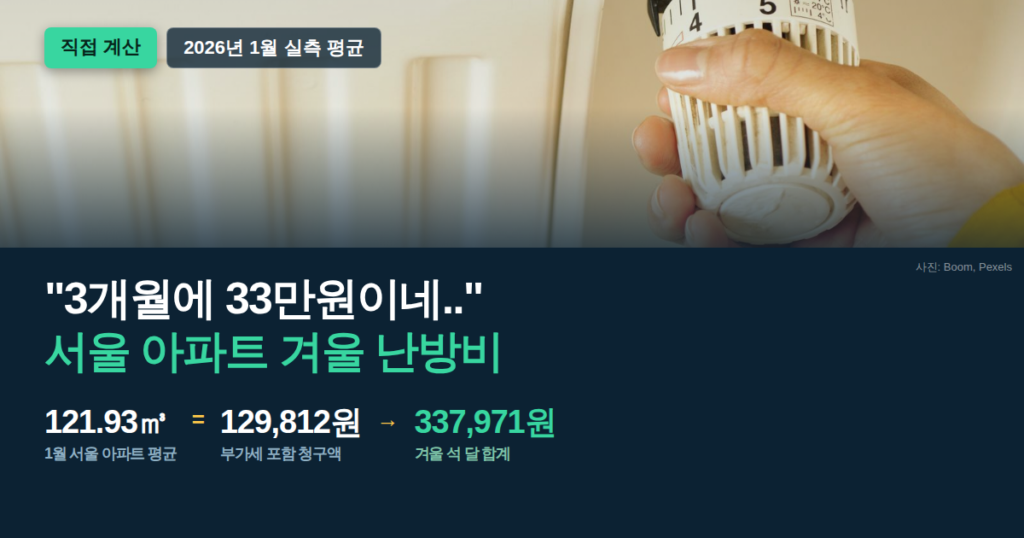 겨울 난방비 도시가스 요금 서울 아파트 1월 평균 사용량 직접 계산