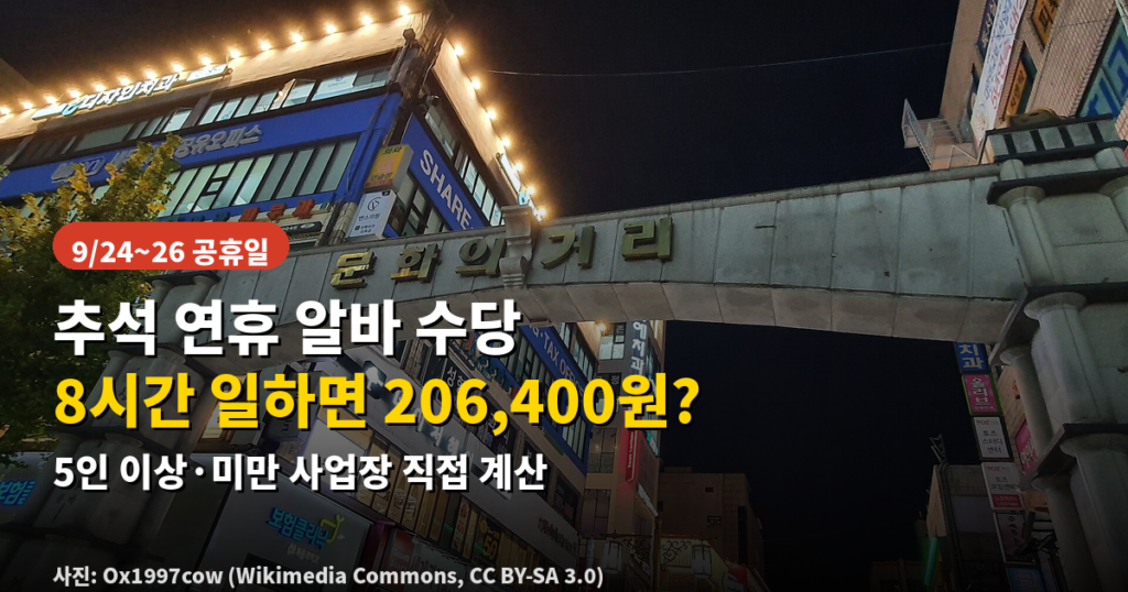 추석 연휴 알바 수당 계산 5인 이상 미만 사업장