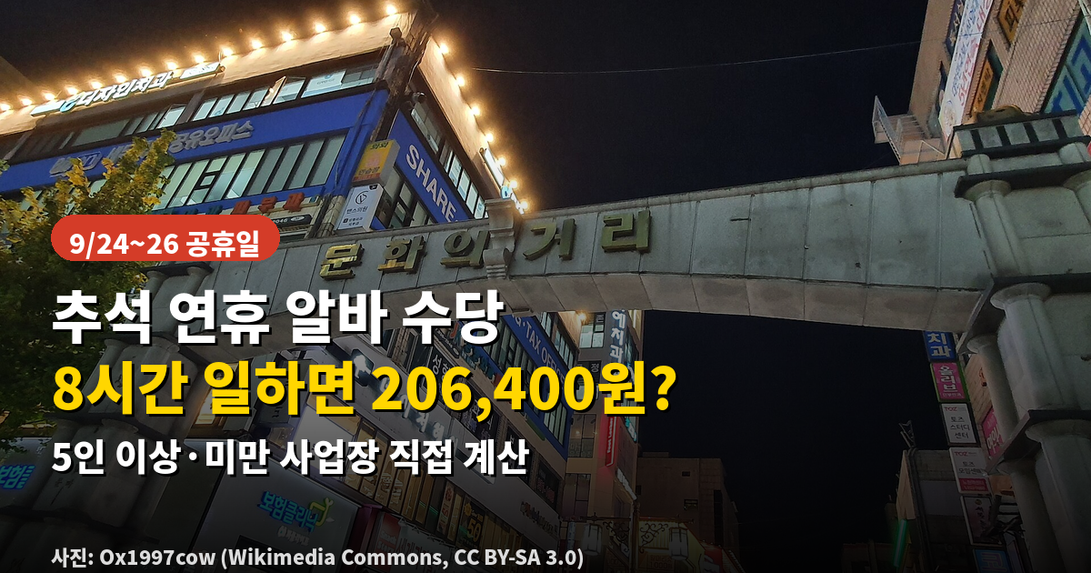 추석 연휴 알바 수당 계산 5인 이상 미만 사업장