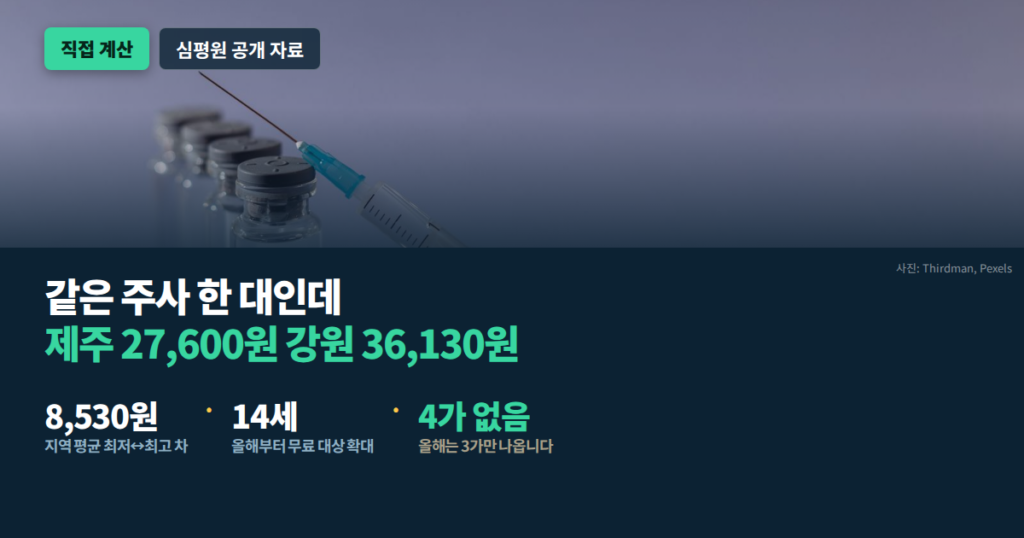 독감 예방접종 비용 제주 27,600원 강원 36,130원 비교 대표 이미지