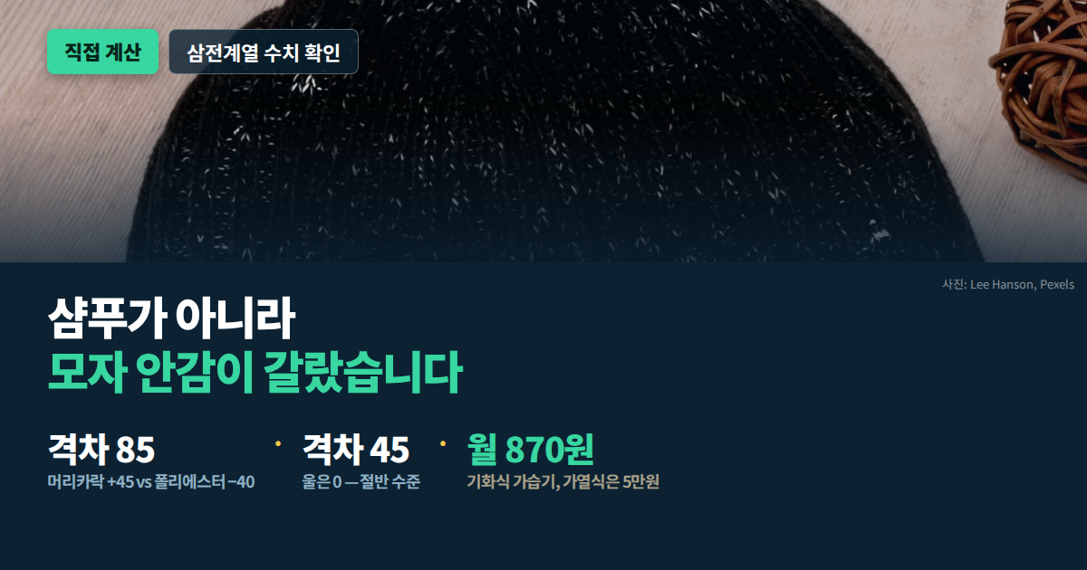 머리 정전기 원인 소재별 삼전계열 격차 직접 계산