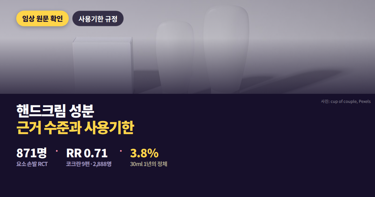 핸드크림 성분 8개의 근거 등급과 손등·손바닥 각질층 차이를 대비한 대표 이미지